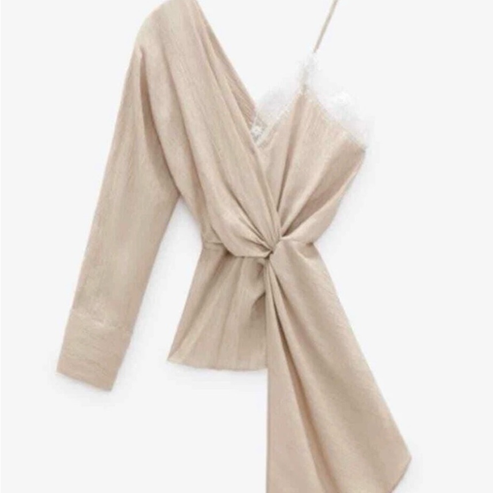 Zara Beige Asymmetrical Blouse